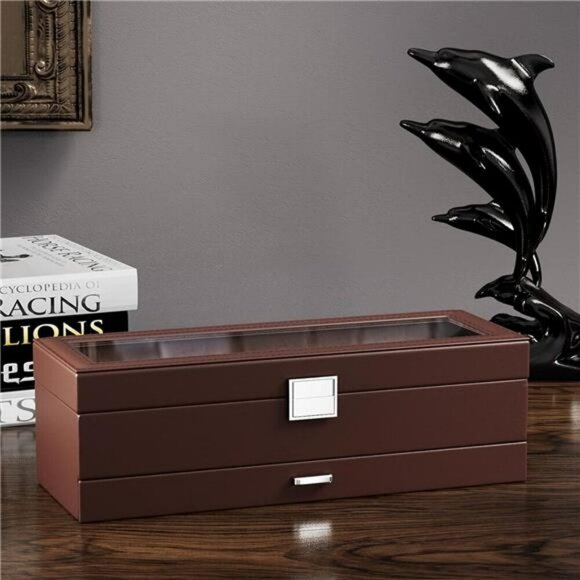 Lolalet Watch Box for Men 6 Slot Display Case Drawer Storage Organizer Glass - Picture 3 of 7